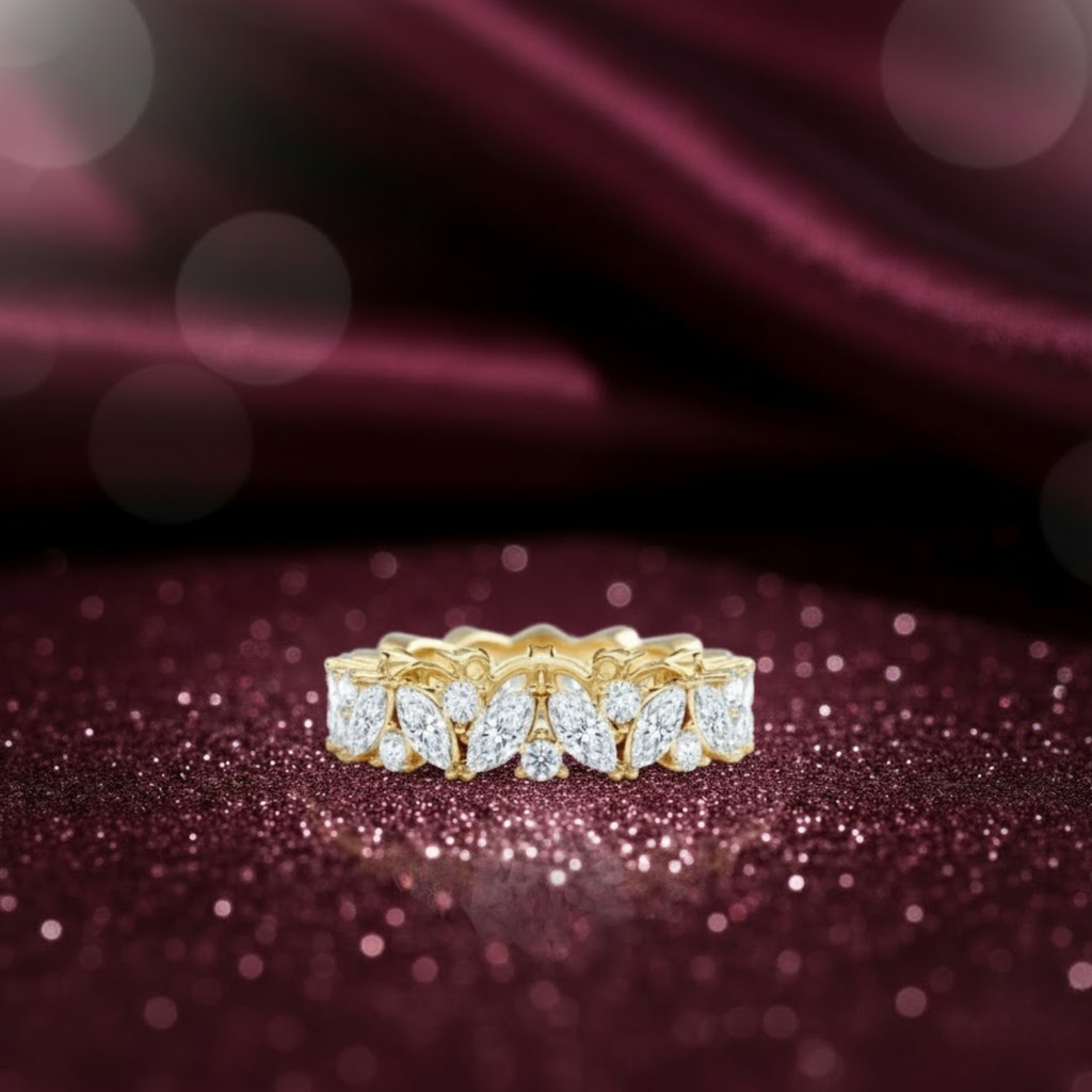 Marquise Leaf CVD Diamond Band – 925 Silver