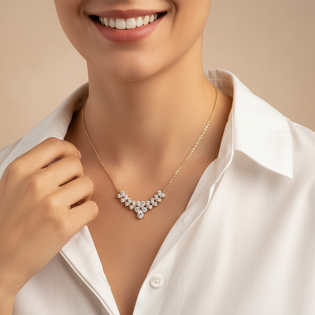 Elegant V-Shape CVD Diamond Necklace – 925 Silver