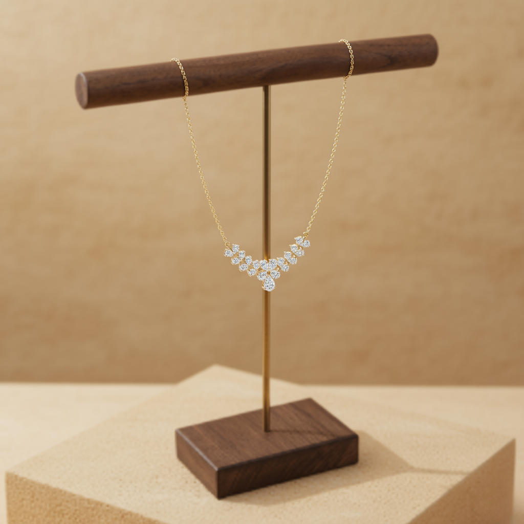 Elegant V-Shape CVD Diamond Necklace – 925 Silver