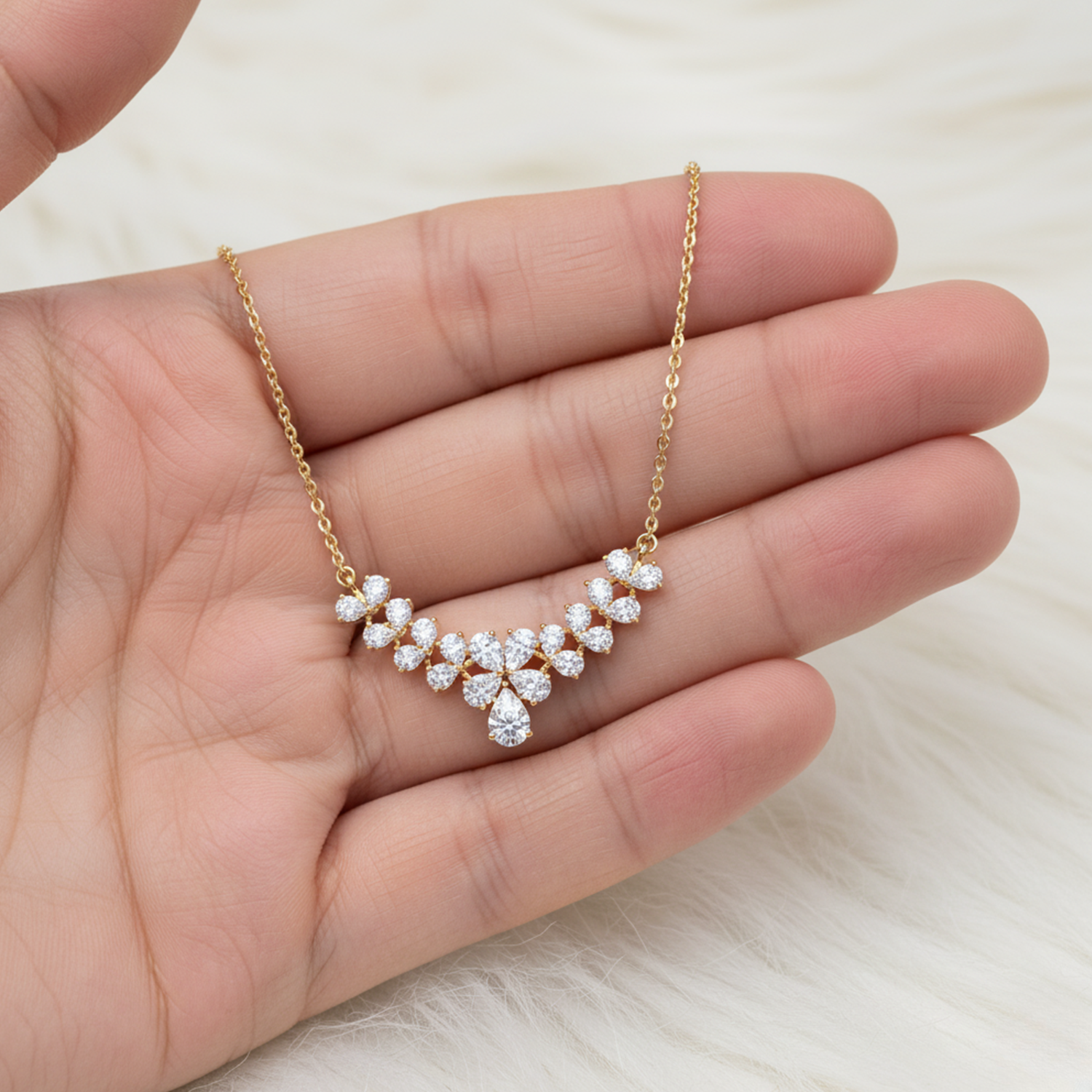 Elegant V-Shape CVD Diamond Necklace – 925 Silver