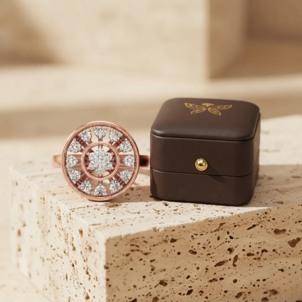 The Luminous Geometric Wheel Star Statement Ring