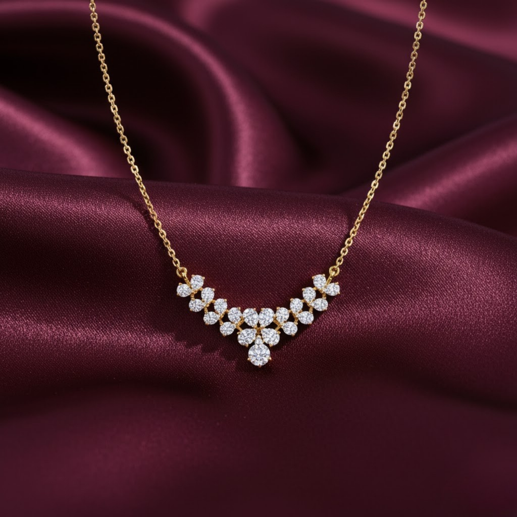 Elegant V-Shape CVD Diamond Necklace – 925 Silver
