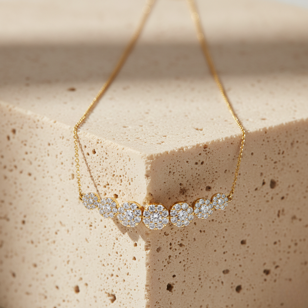 Round Cluster CVD Diamond Necklace – 925 Silver