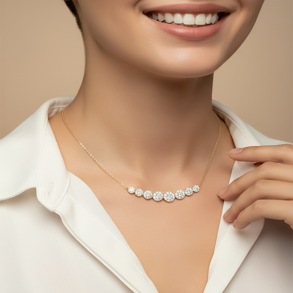 Round Cluster CVD Diamond Necklace – 925 Silver