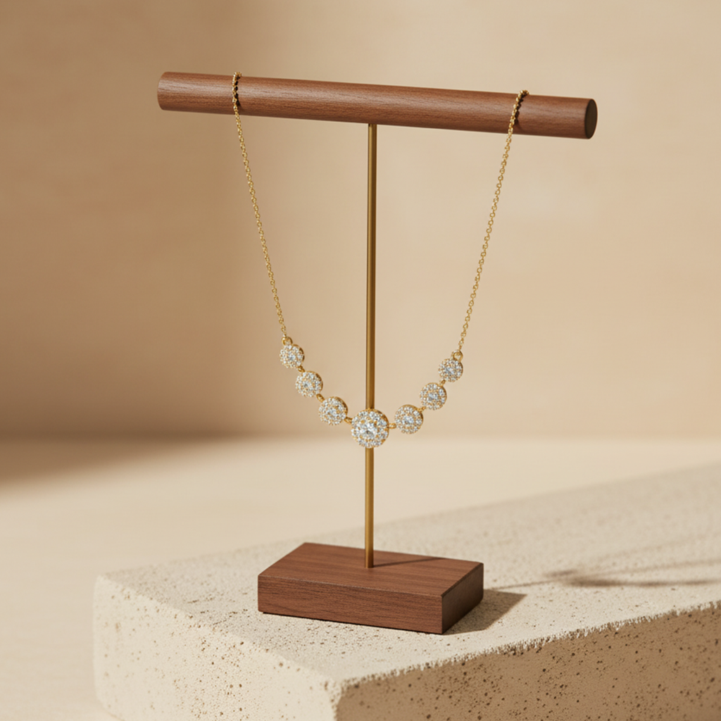 Round Cluster CVD Diamond Necklace – 925 Silver