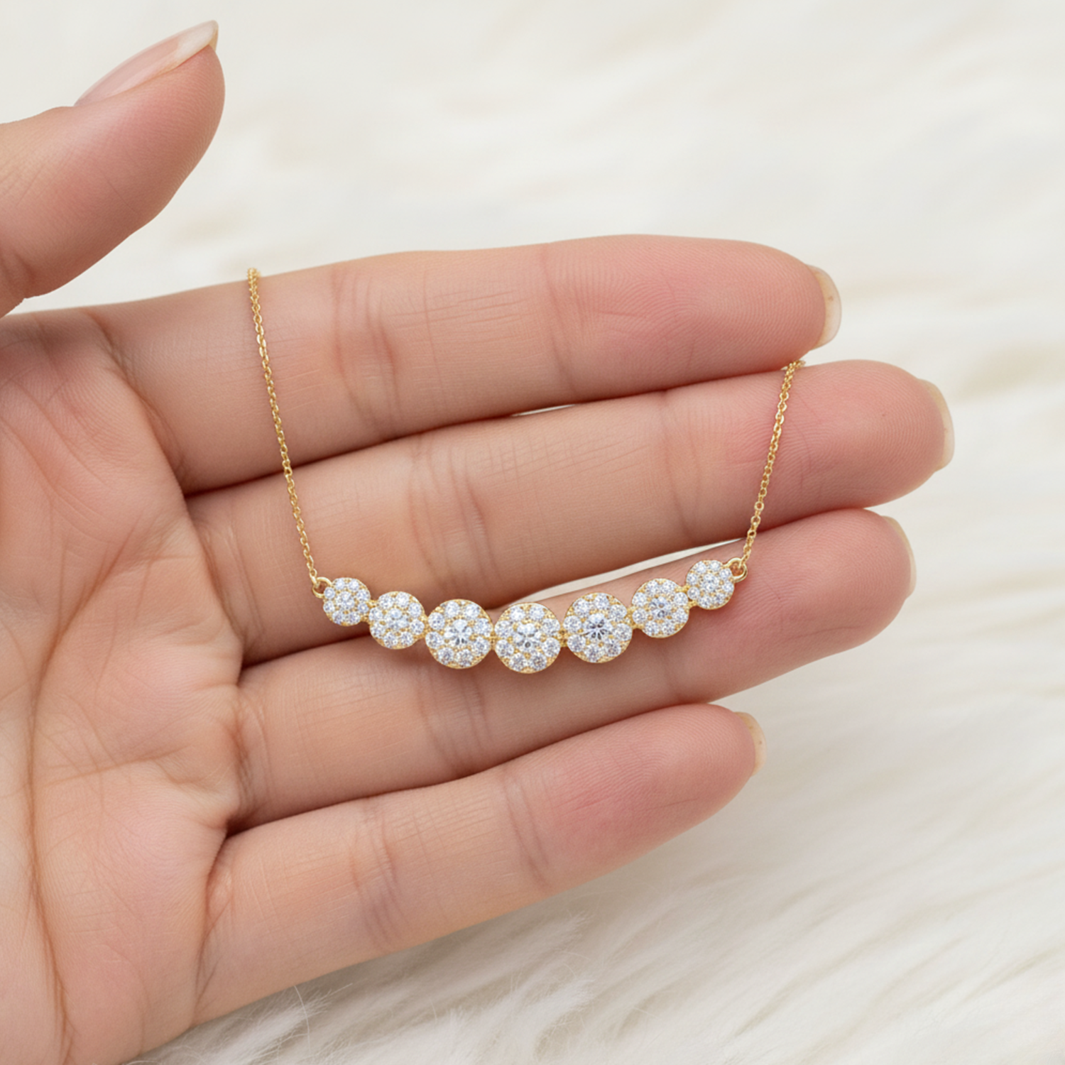 Round Cluster CVD Diamond Necklace – 925 Silver