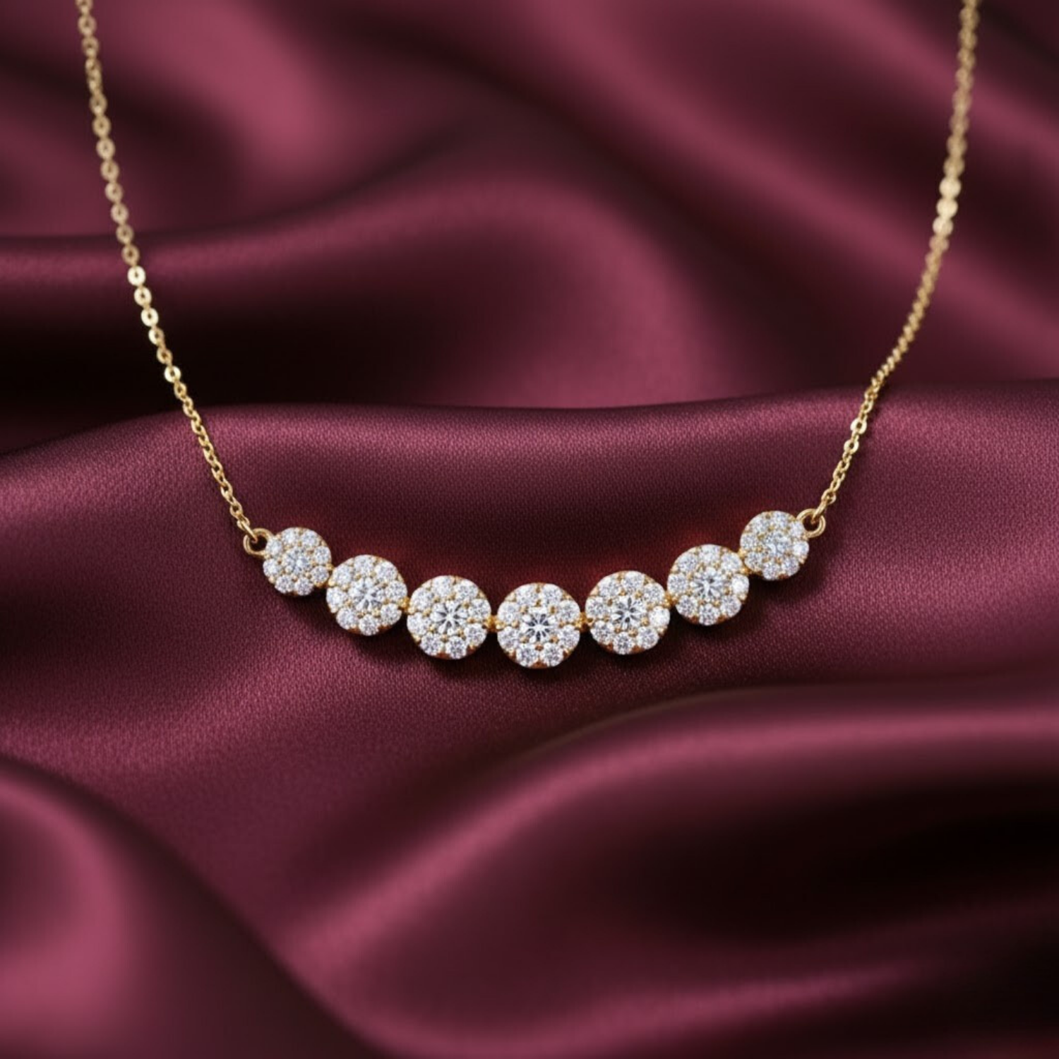 Round Cluster CVD Diamond Necklace – 925 Silver