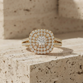 Exquisite Cushion Cut Double Halo Engagement Ring with Split Pave Band