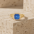 The Royal Azure Horizon | Asscher Cut Blue Sapphire & Lab-Grown Diamond Halo Ring
