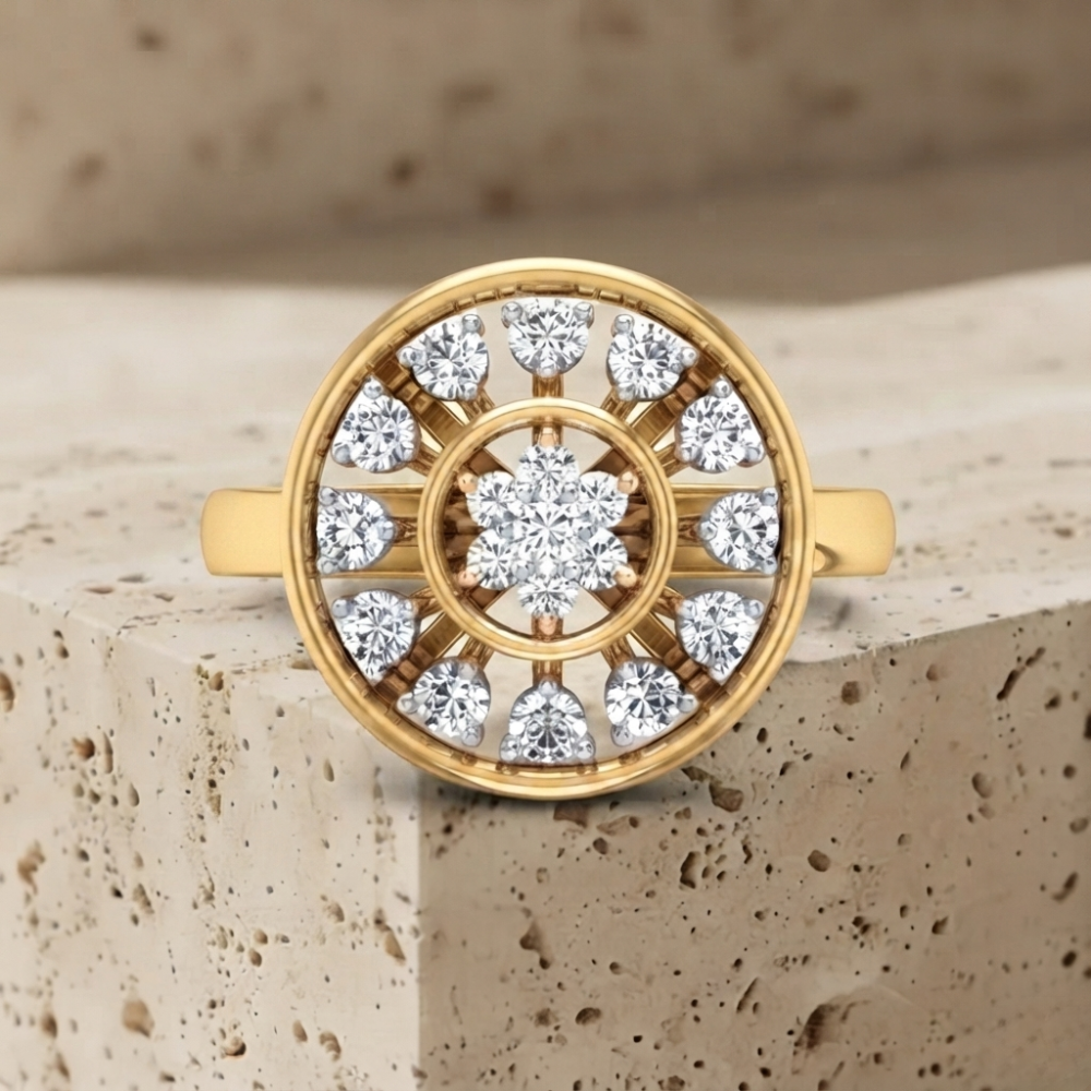 The Luminous Geometric Wheel Star Statement Ring