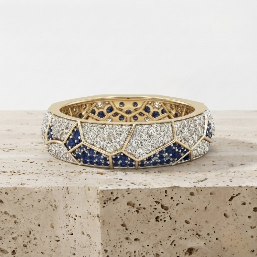 The Celestial Mosaic Diamond & Blue Sapphire Statement Band
