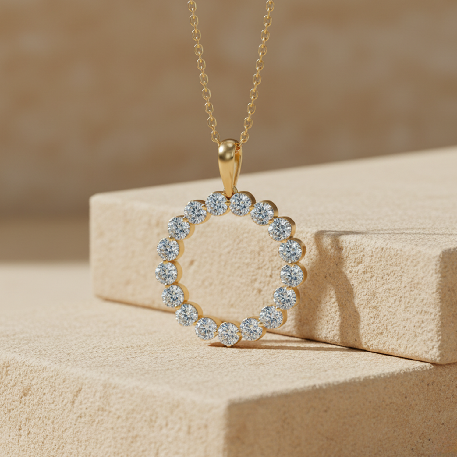 Round Halo Circle Pendant – 925 Silver CVD Diamond Necklace