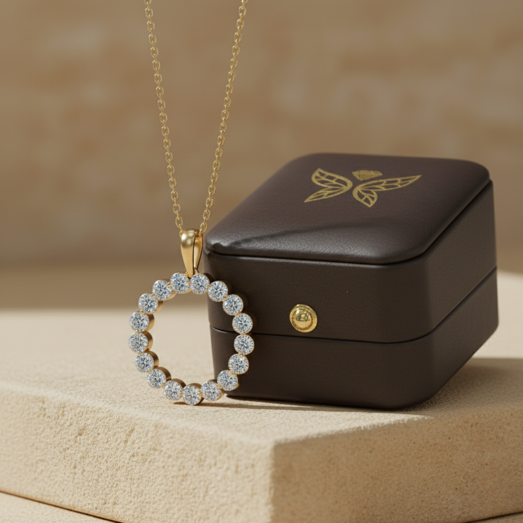 Round Halo Circle Pendant – 925 Silver CVD Diamond Necklace