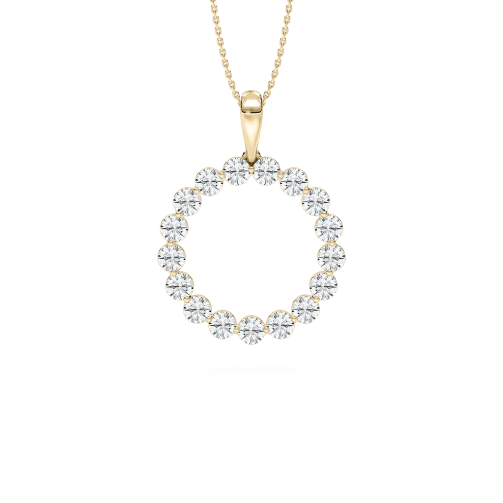 Round Halo Circle Pendant – 925 Silver CVD Diamond Necklace