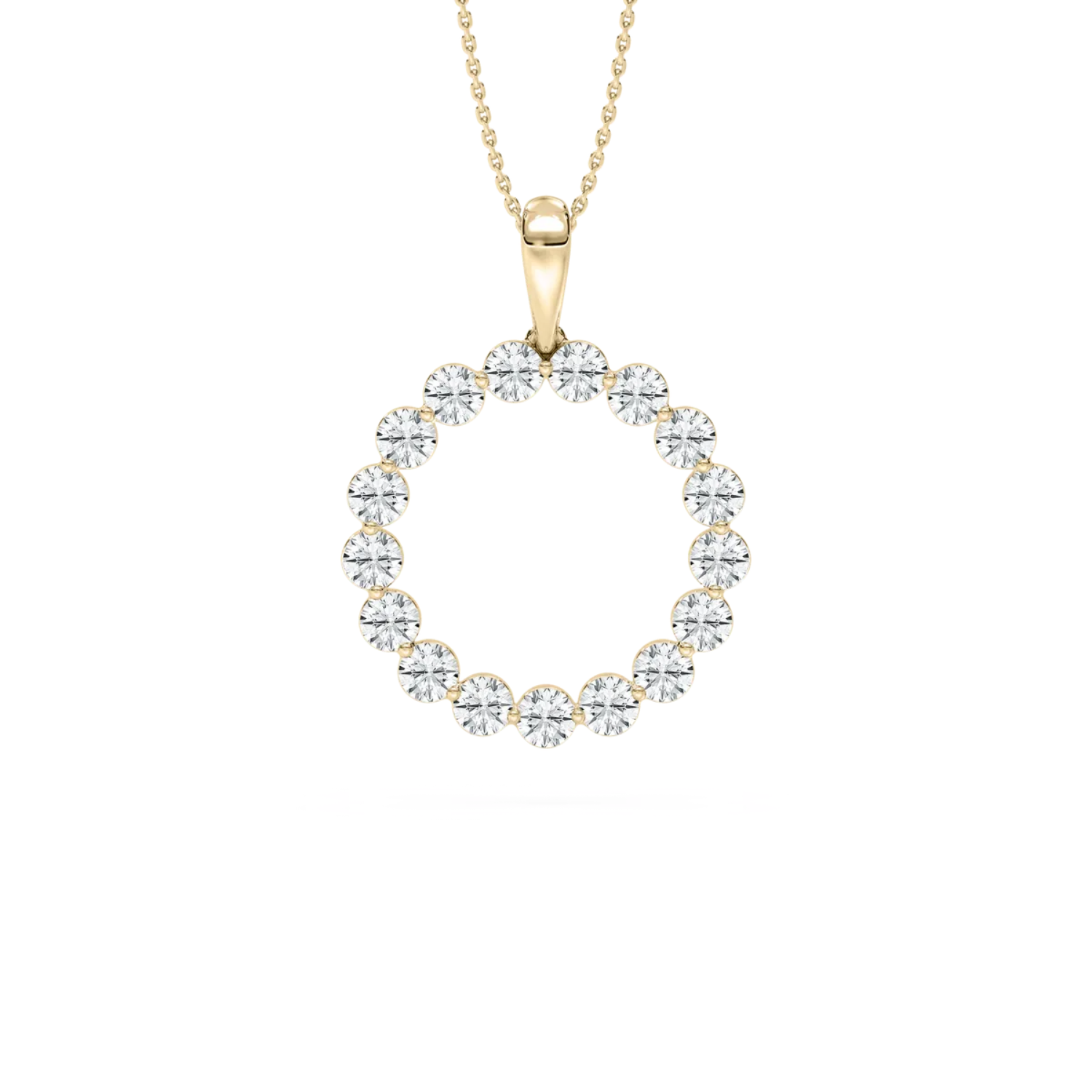 Round Halo Circle Pendant – 925 Silver CVD Diamond Necklace