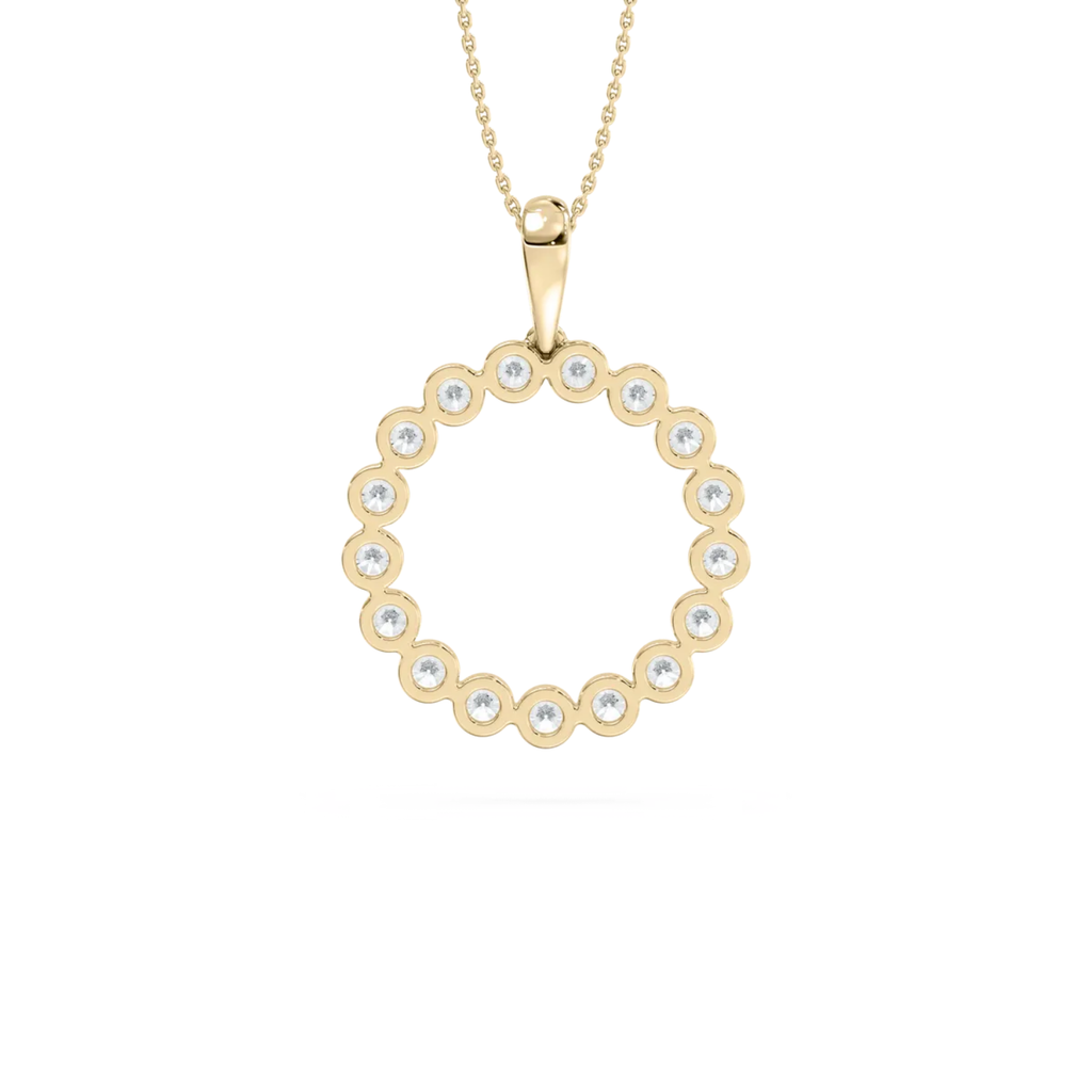 Round Halo Circle Pendant – 925 Silver CVD Diamond Necklace