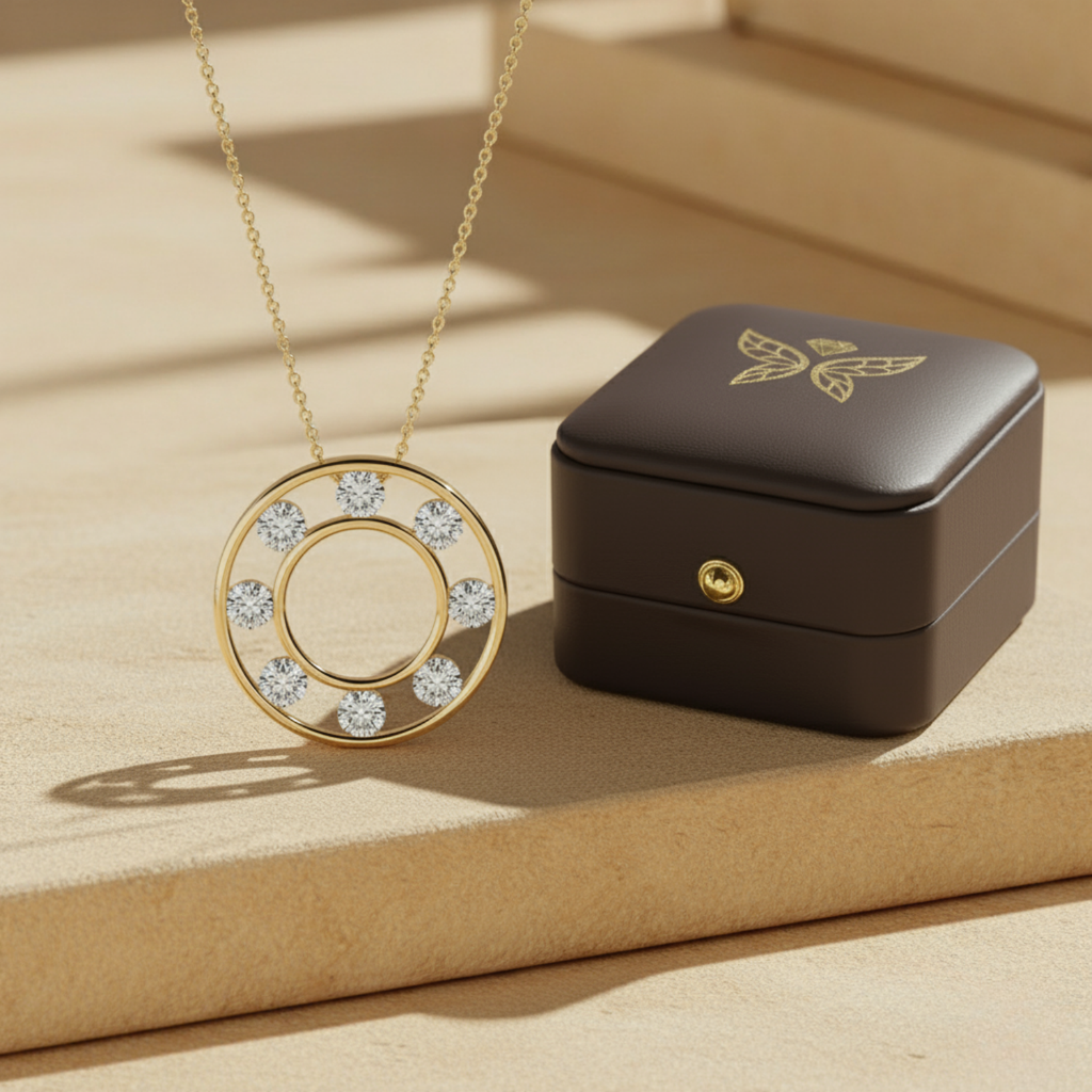 Double Ring Pendant Necklace – 925 Silver CVD Diamond Modern Design