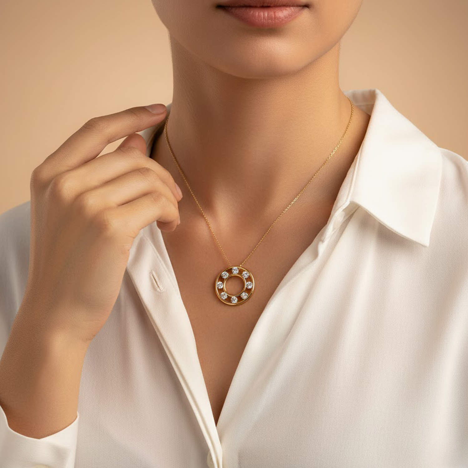 Double Ring Pendant Necklace – 925 Silver CVD Diamond Modern Design