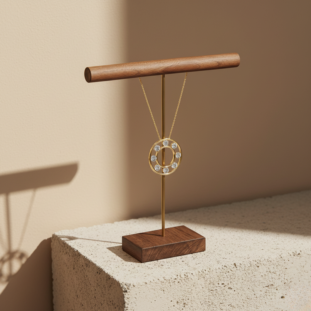 Double Ring Pendant Necklace – 925 Silver CVD Diamond Modern Design