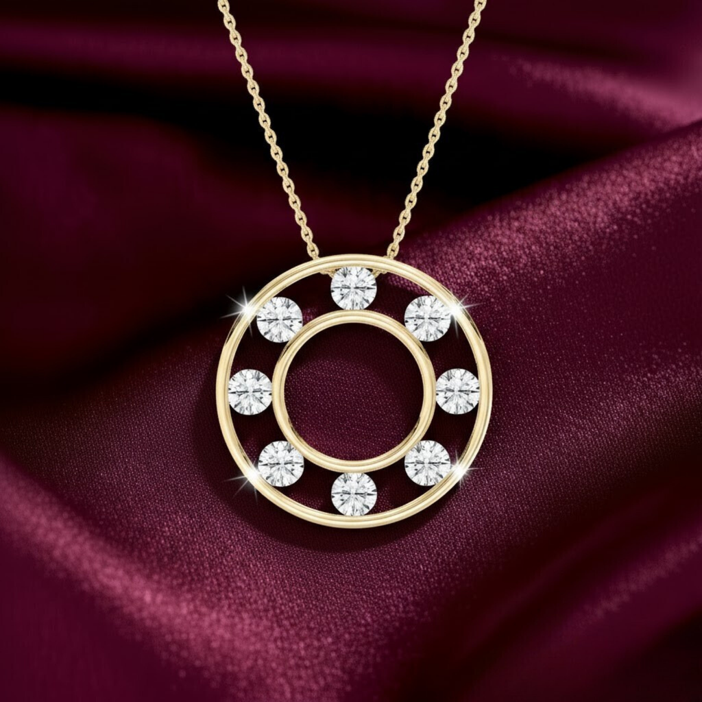 Double Ring Pendant Necklace – 925 Silver CVD Diamond Modern Design