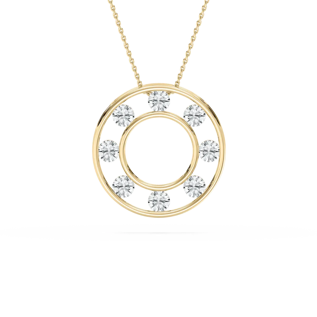Double Ring Pendant Necklace – 925 Silver CVD Diamond Modern Design