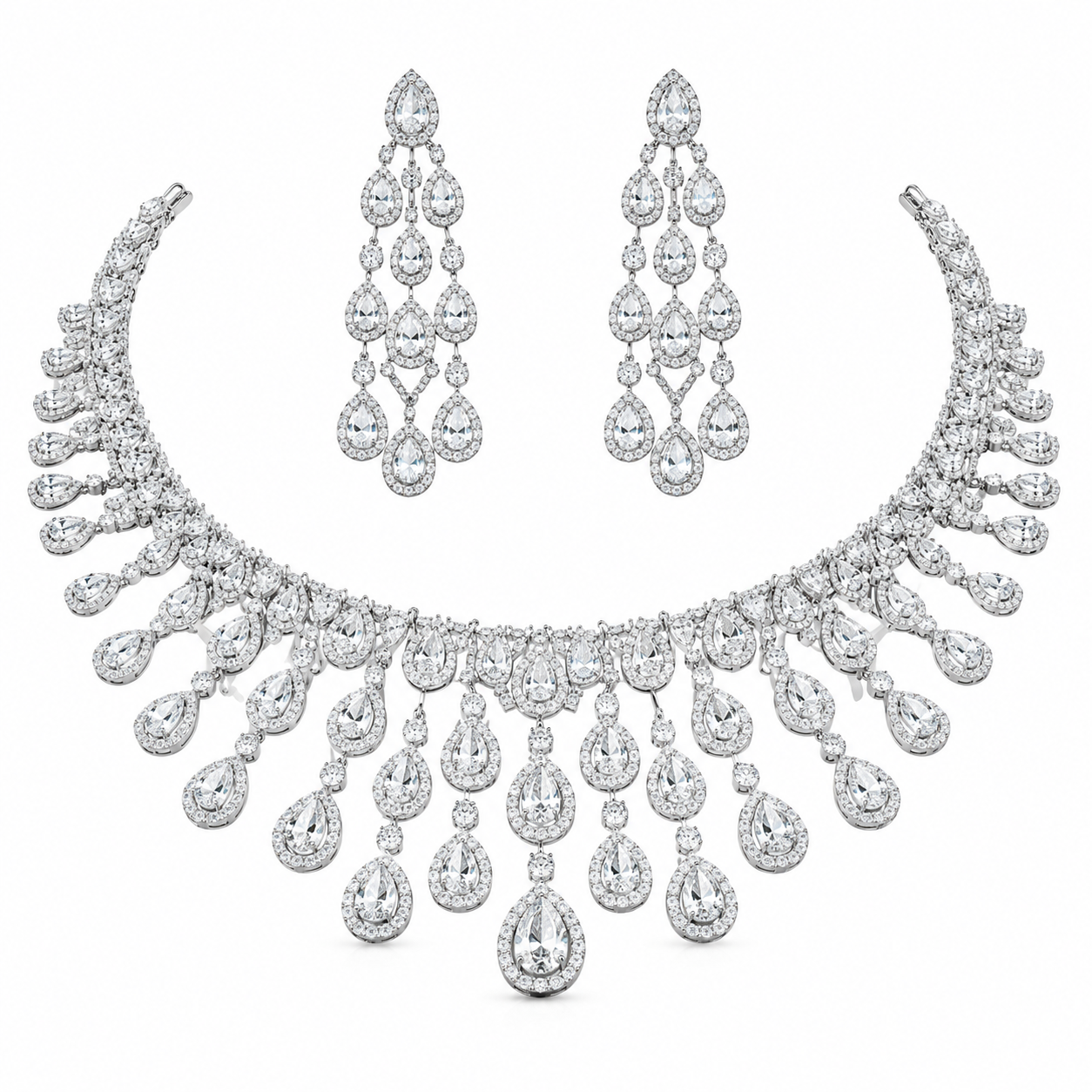 Diamond Waterfall Bridal Necklace &amp; Earrings Set
