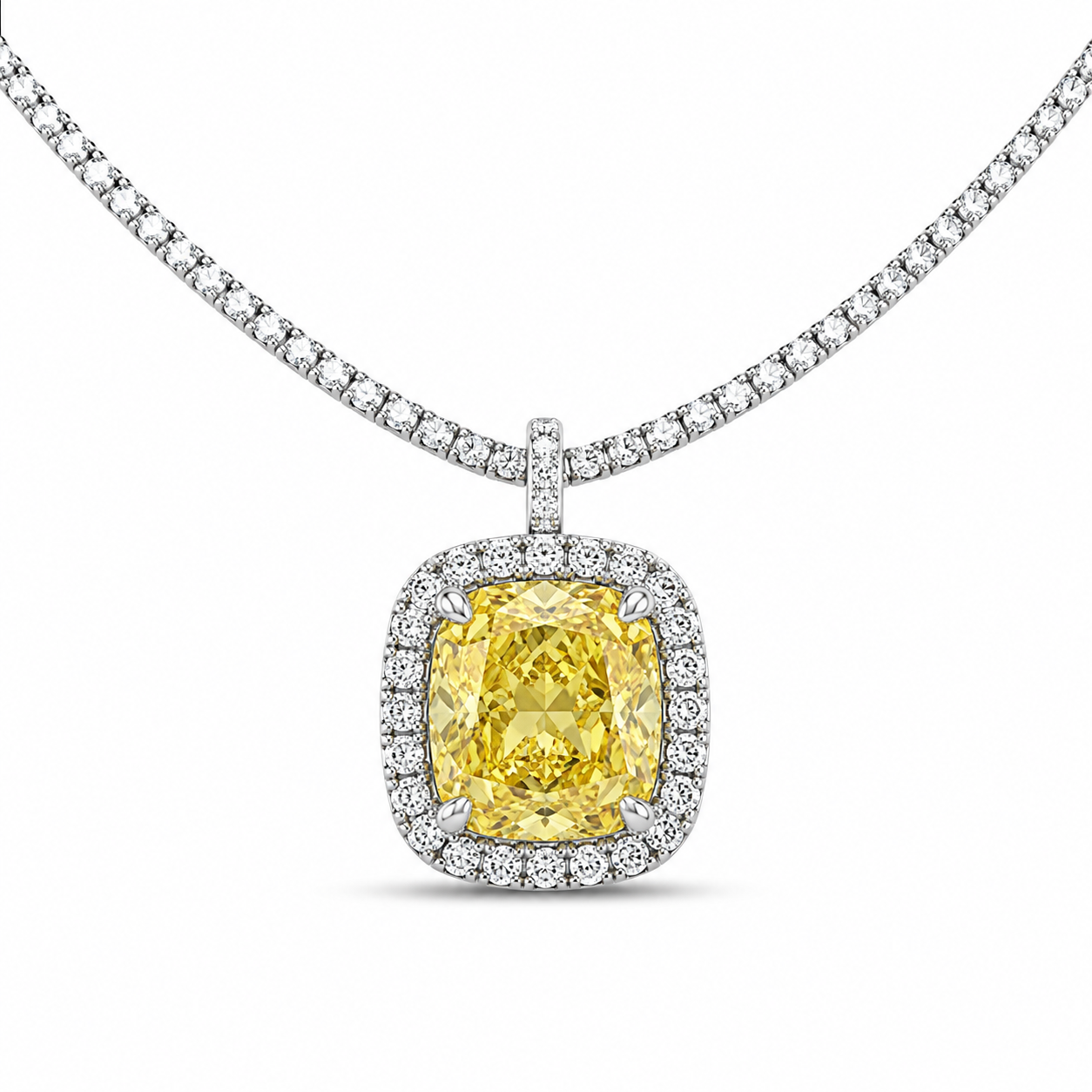 Fancy Yellow Diamond Halo Pendant Necklace