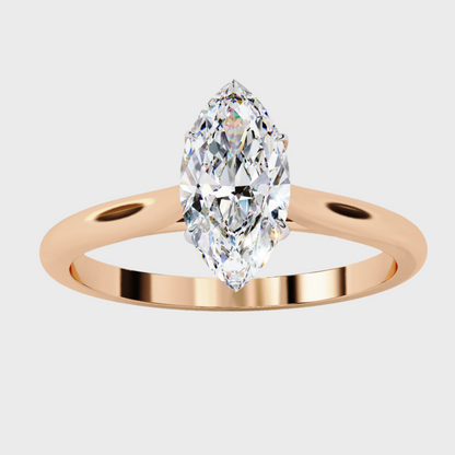 Marquise-Cut Diamond Solitaire Ring in Yellow Gold with White Gold Crown Setting