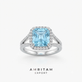 The Royal Azure Horizon | Asscher Cut Blue Sapphire & Lab-Grown Diamond Halo Ring