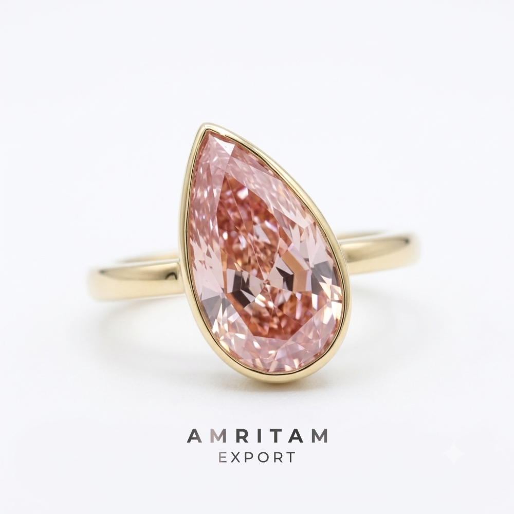 The Luminous Amber Pear Solitaire Statement Ring