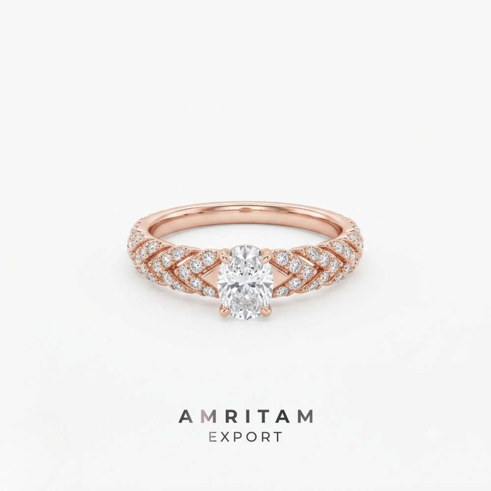 Oval Cut Lab-Grown Diamond Wheat Band Ring