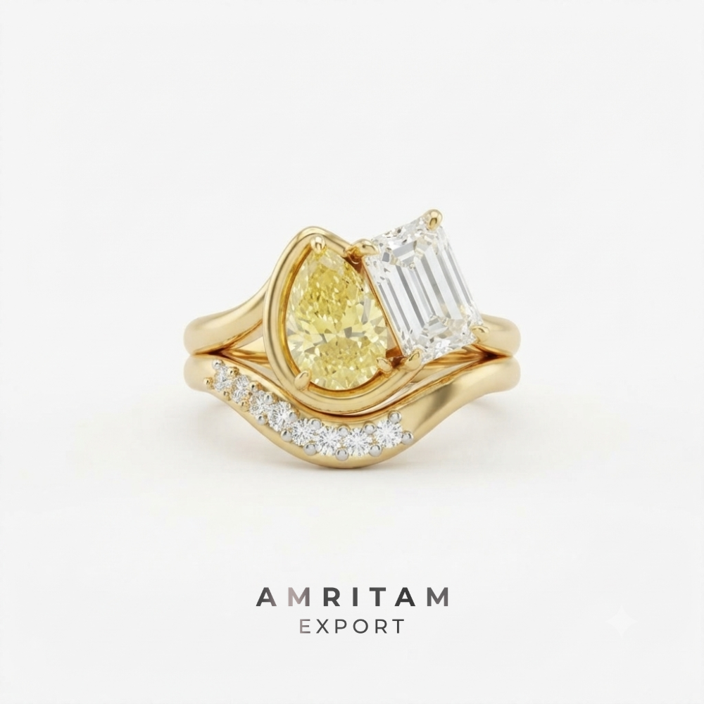 Toi Et Moi Pear & Emerald Cut Bridal Ring Set