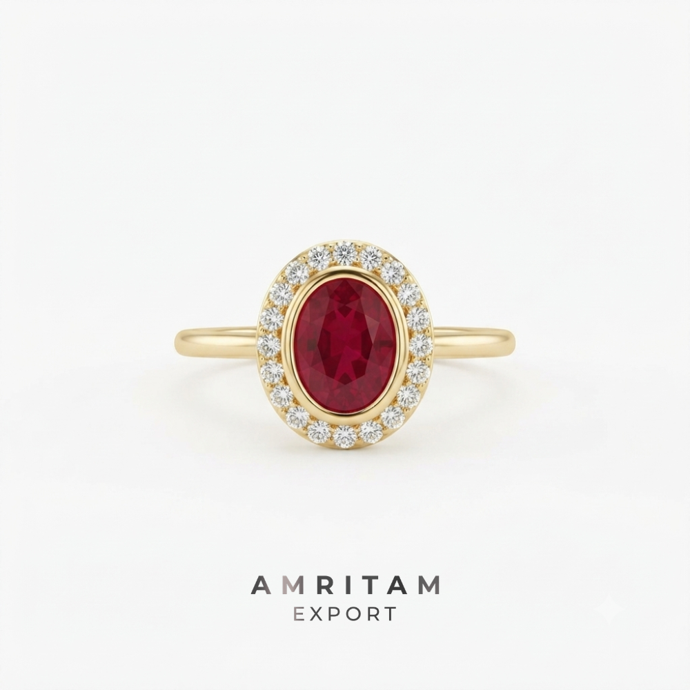 The Luminous Oval Ruby Halo Statement Ring
