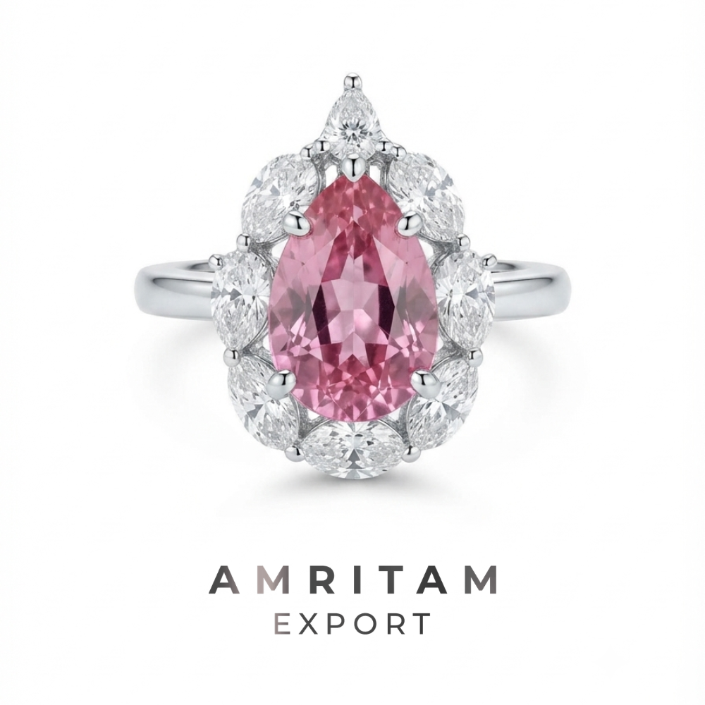 The Luminous Pear Pink Gemstone Halo Statement Ring