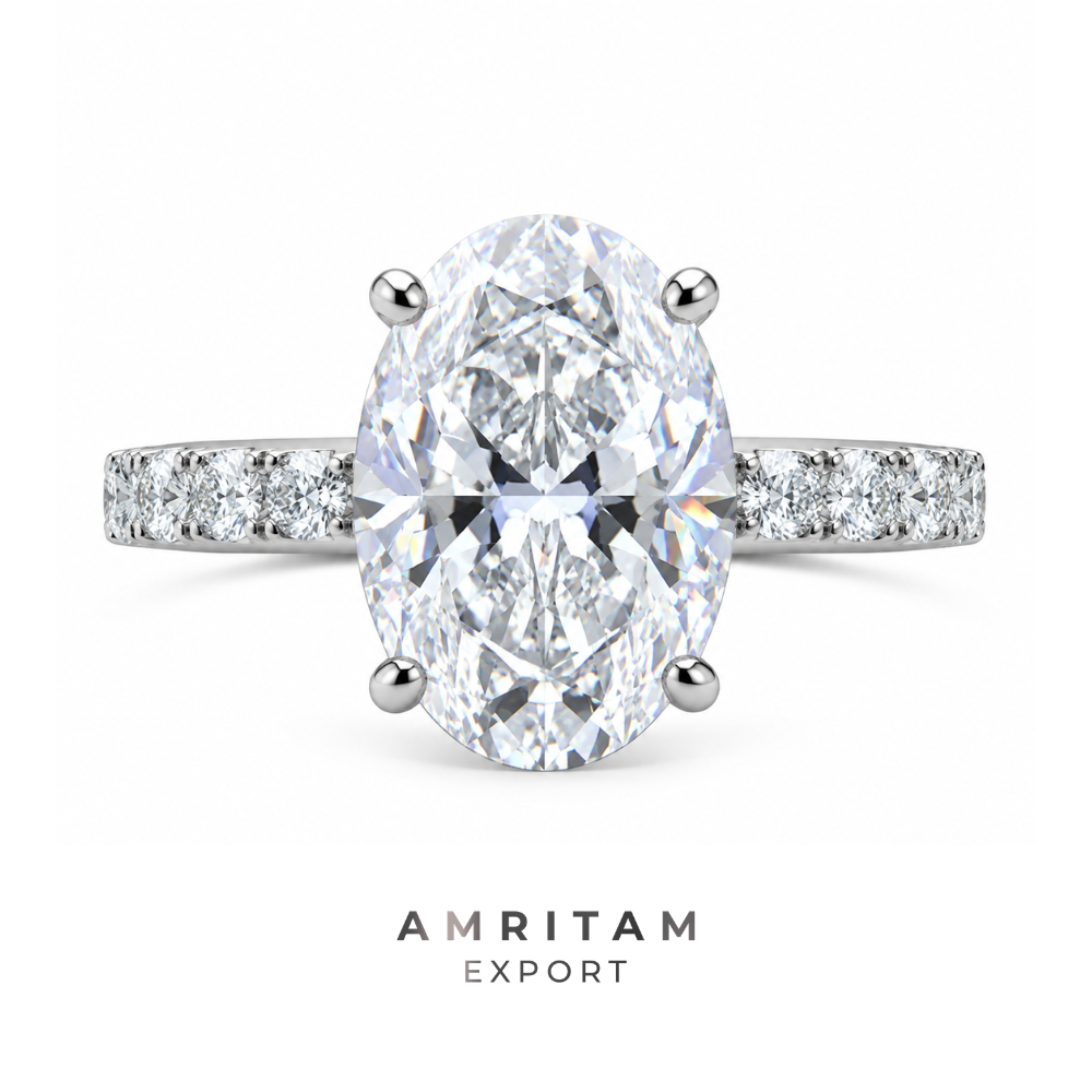 Oval Cut Pave Band White Gold Engagement Ring