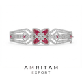 Ruby Floral Cluster Geometric Diamond Bangle