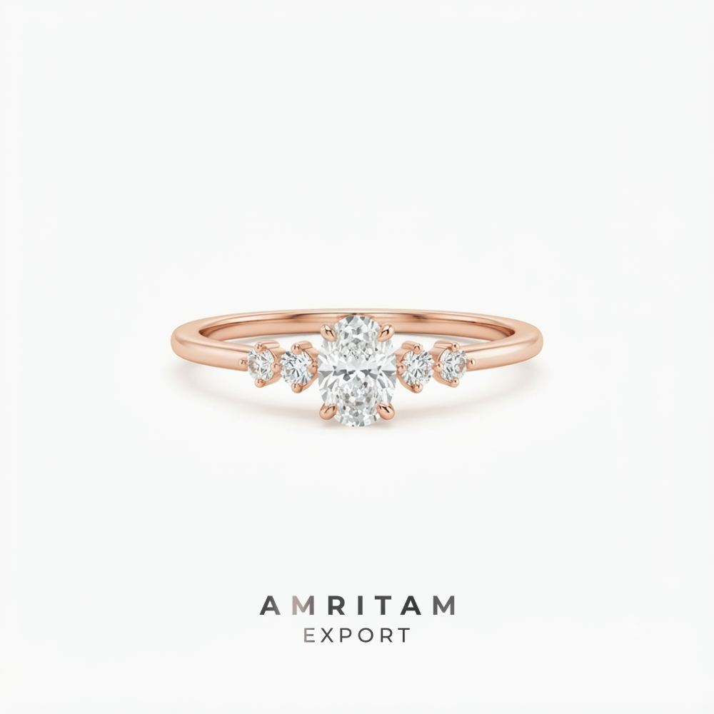 Oval & Round Cut Rose Gold Minimalist Statement Ring