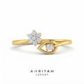 Dainty Floral Cluster & Solitaire Eye Bypass Diamond Ring