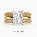Lab-Grown Diamond  Radiant Cut Multi-Row Pave Gold Bridal Ring Set