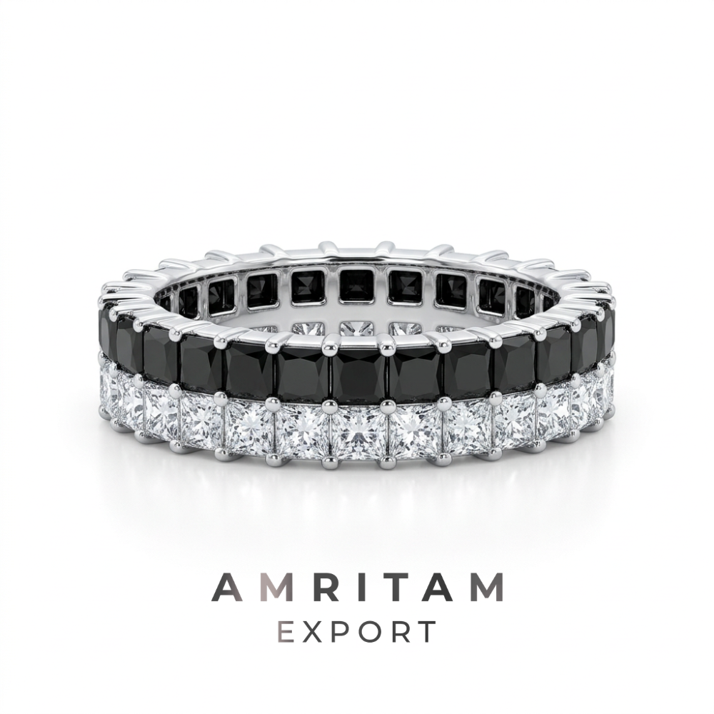 Black & White Princess Cut Eternity Band Ring