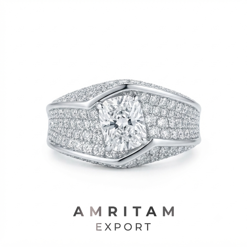 Lab-Grown Diamond Men’s Pave Statement Ring | Cushion Cut Bold Signet Ring