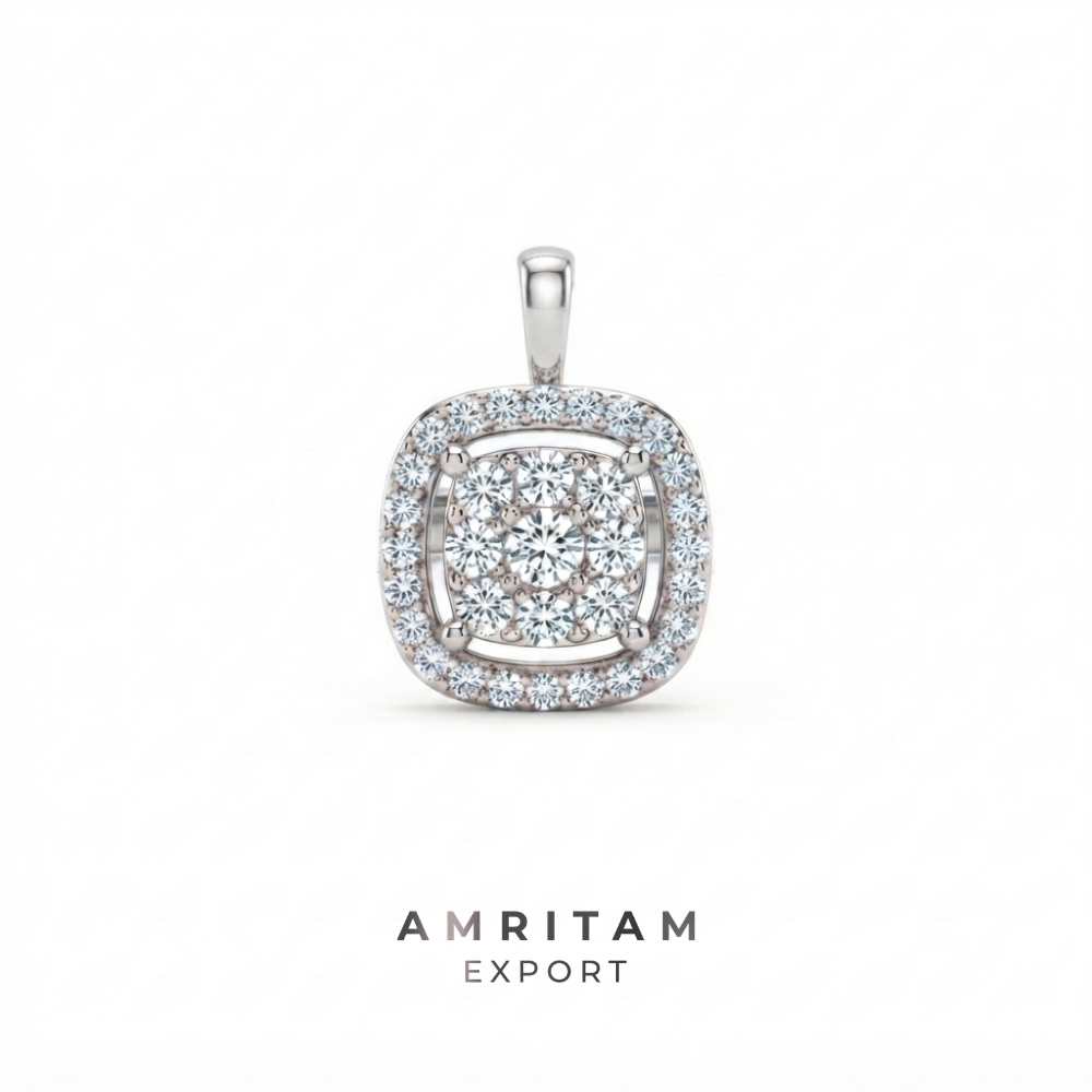 Round Halo Diamond Cluster Pendant