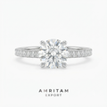 Round Cut Lab-Grown Diamond Pave Band White Gold Solitaire Engagement Ring