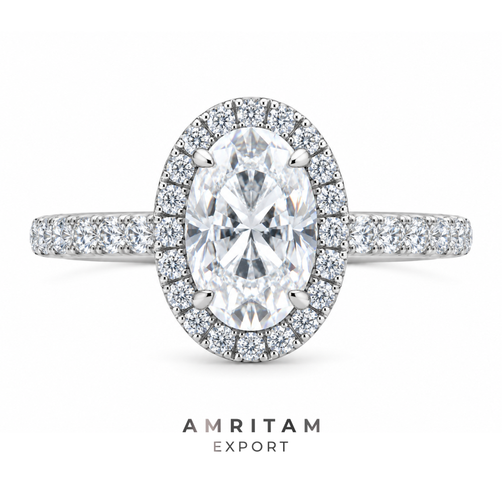 The Luminous Oval Halo Diamond Statement Ring