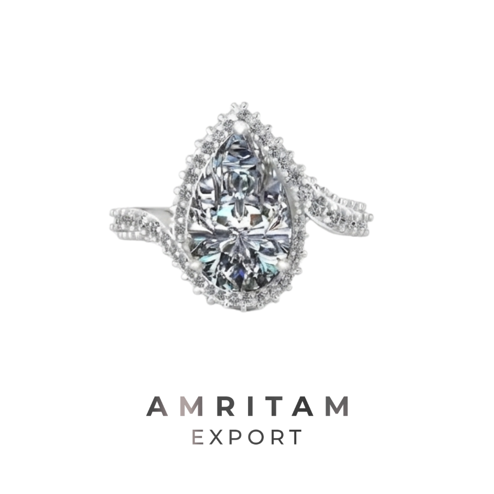 Lab-Grown Diamond Pear Halo Statement Ring