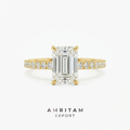 Lab-Grown Diamond Emerald Cut Pave Band Yellow Gold Engagement Ring