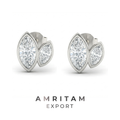 Dual Marquise Cut Bezel Set Diamond Stud Earrings