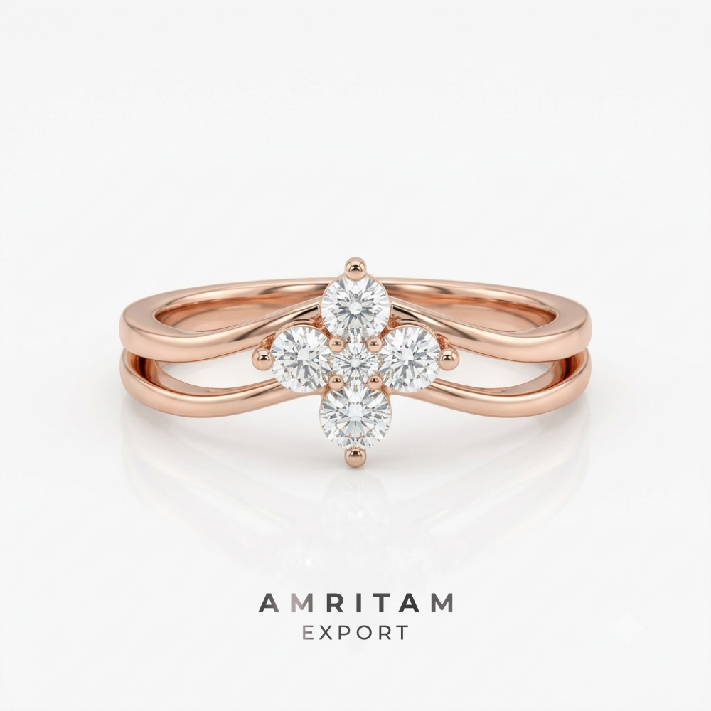 Round Cut Multi-Stone Rose Gold Bypass Ring