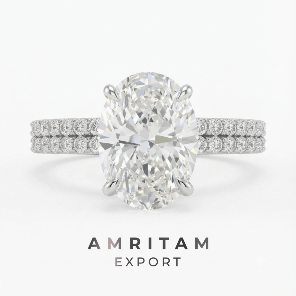 Oval Cut Double Pave Gold Bridal Ring Set