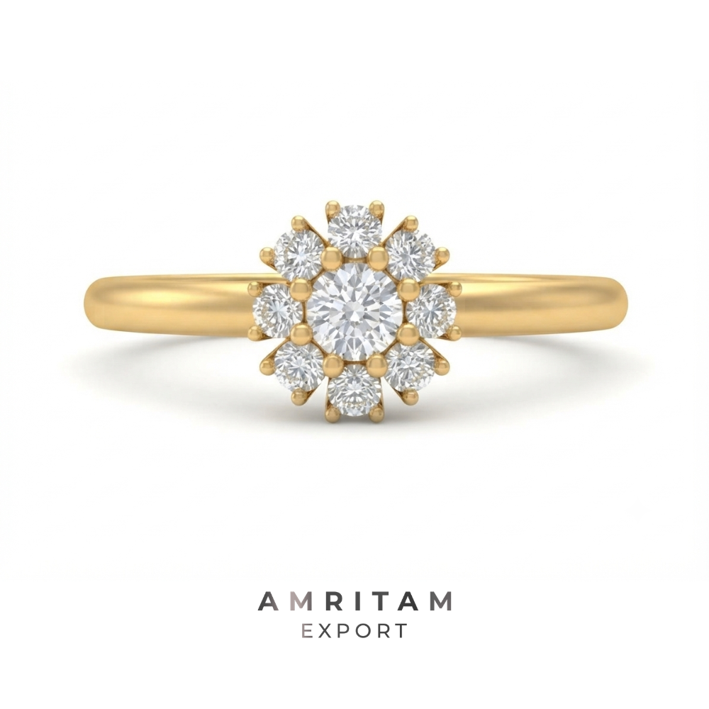 Round Floral Yellow Gold Statement Ring